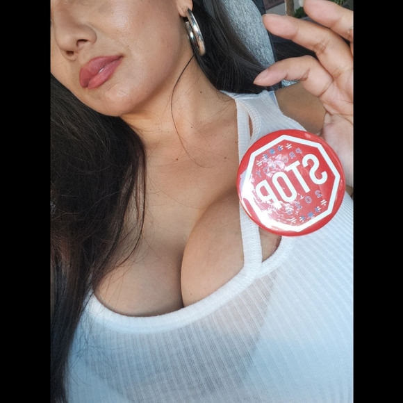 Stop Project 2025 3" Red Pin Button 2024 Election | Kamala/Walz - Picture 3 of 3